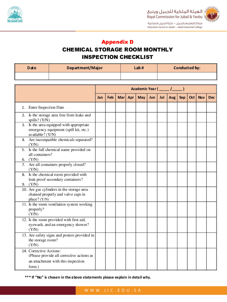 Fillable Online chemical storage room monthly inspection checklist Fax