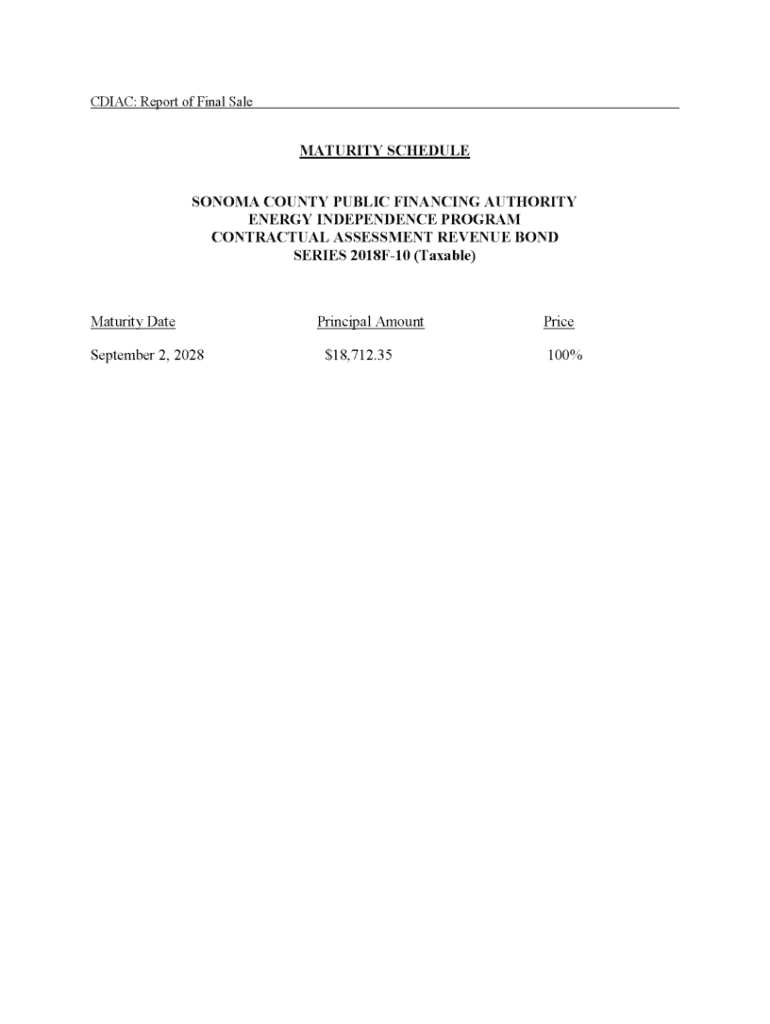 Fillable Online MATURITY SCHEDULE SONOMA COUNTY PUBLIC Fax Email