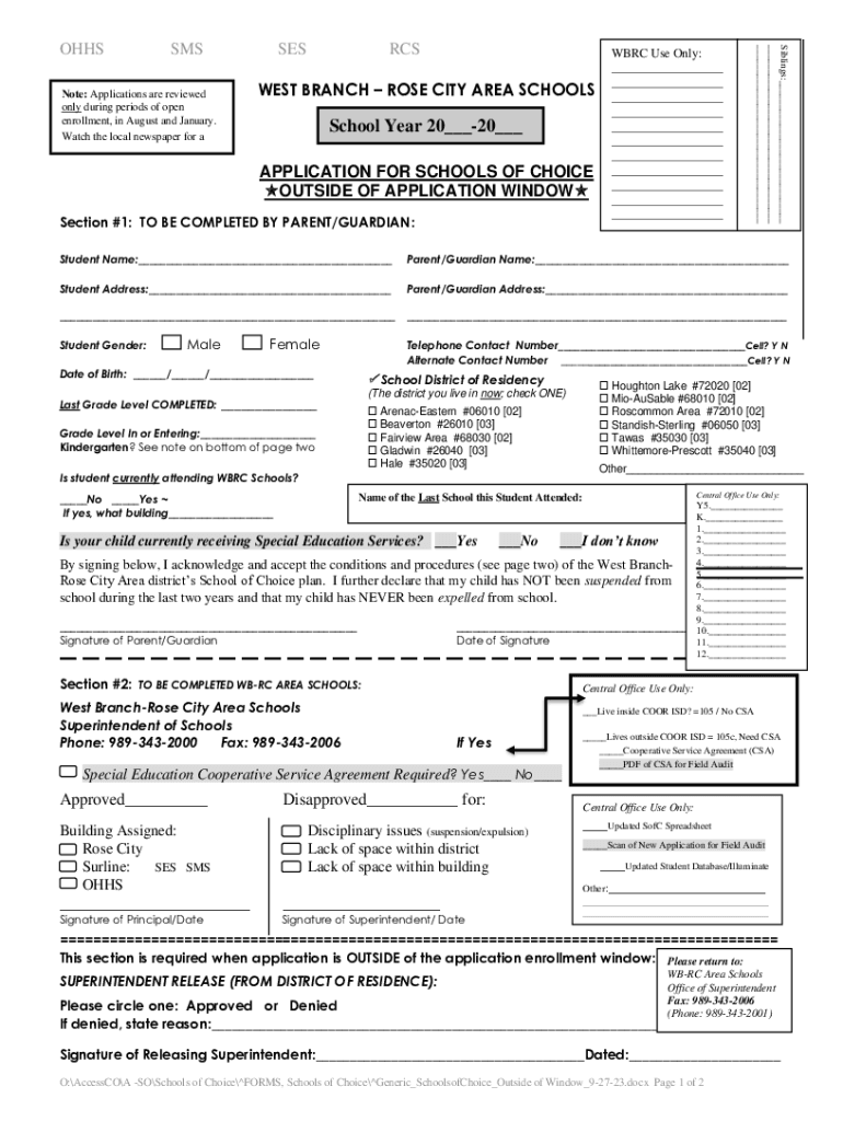 Fillable Online WEST BRANCHROSE CITY AREA SCHOOLS Fax Email Print