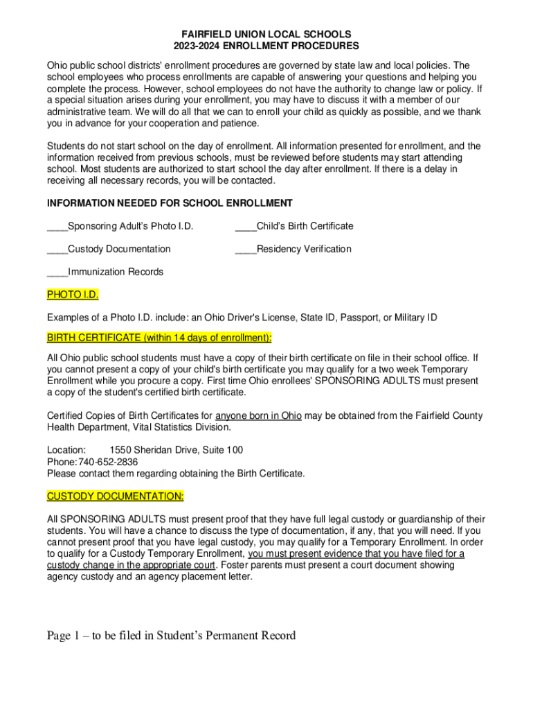 Fillable Online Ohio public school districts' enrollment procedures are