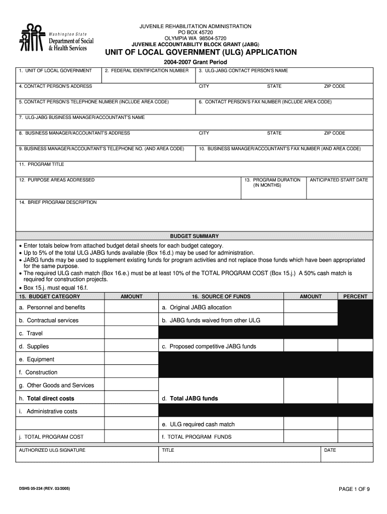 Fillable Online dshs wa UNIT OF LOCAL GOVERNMENT (ULG) APPLICATION