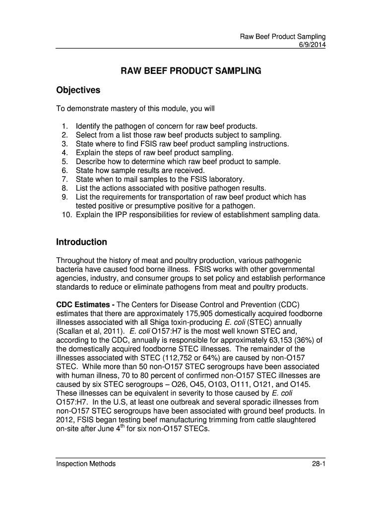 Fillable Online fsis usda Inspection Methods Training Raw Beef