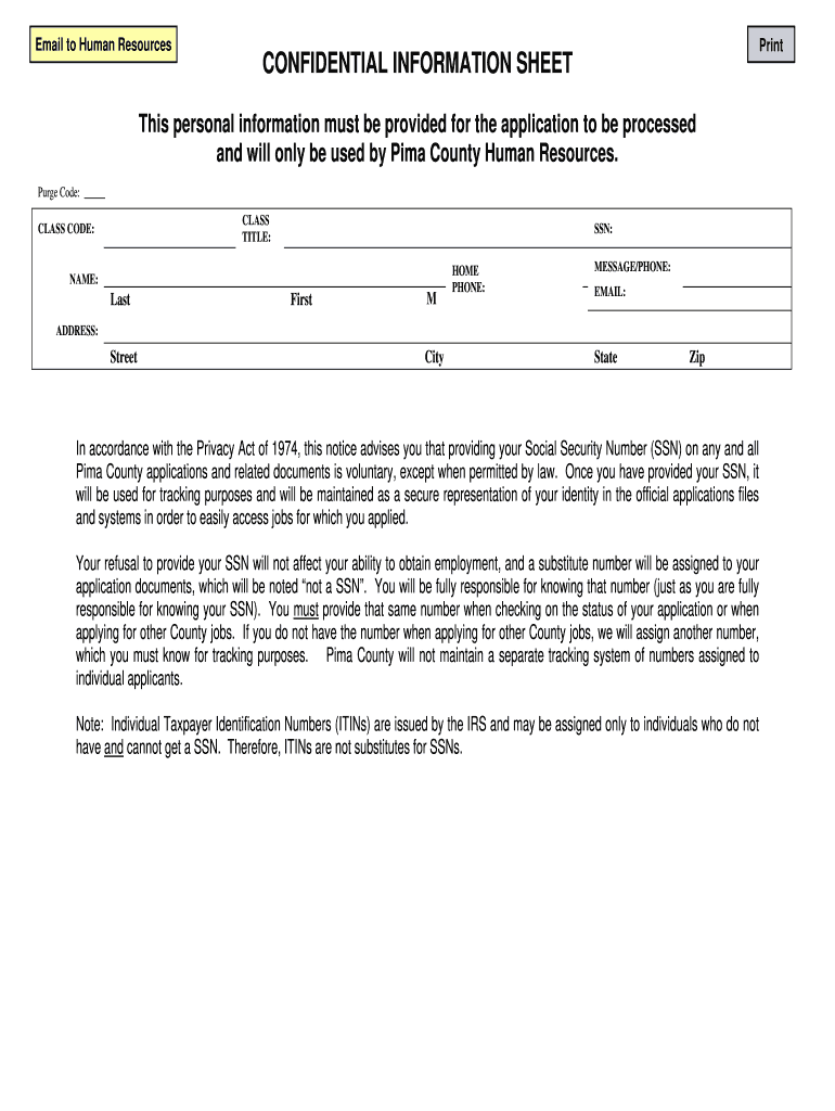 Fillable Online PIMA COUNTY HUMAN RESOURCES Fax Email Print pdfFiller