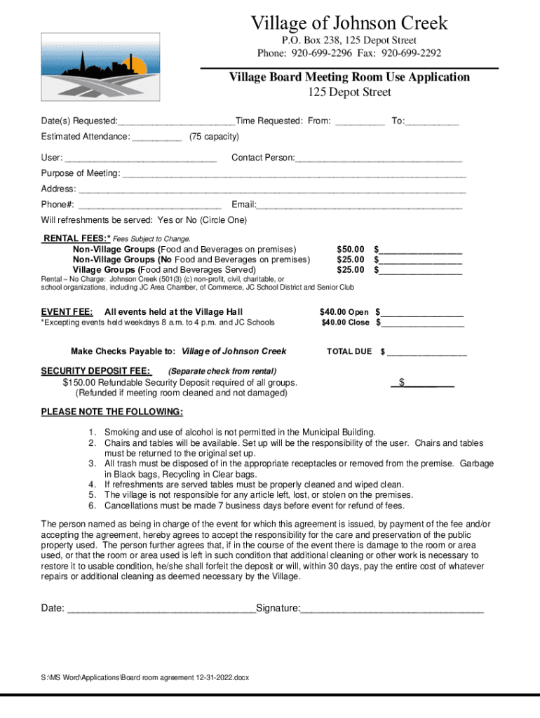 Fillable Online Village of Johnson Creek Tourism Department Fax Email