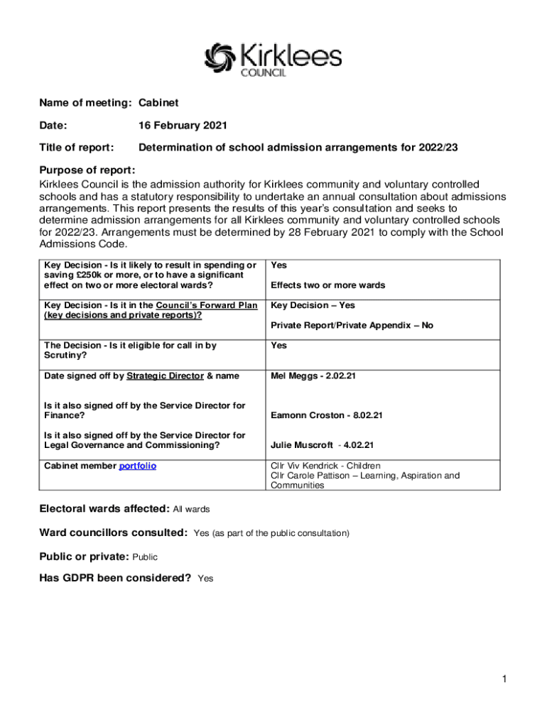 Fillable Online democracy kirklees gov Consultation on school