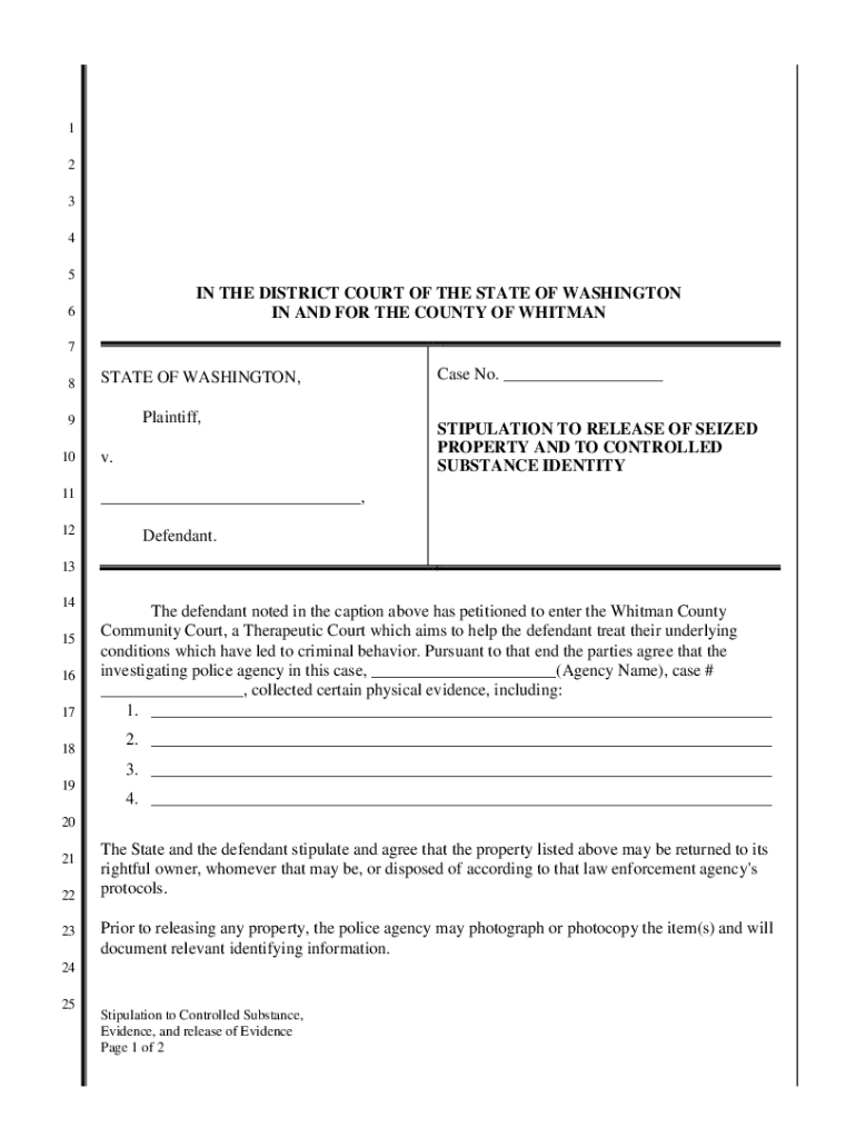 Fillable Online Stipulation to Release of Seized Property and to