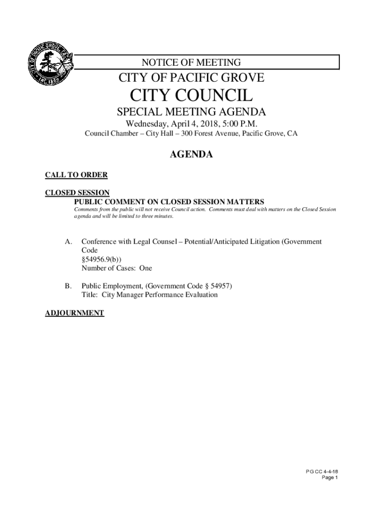 Fillable Online City of Pacific GroveCity Council Chambers Fax Email