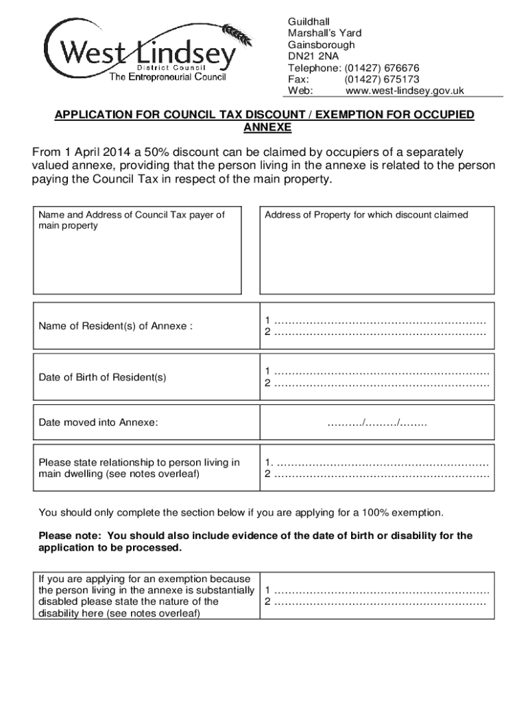 Fillable Online Annexes discounts and exemptions application form