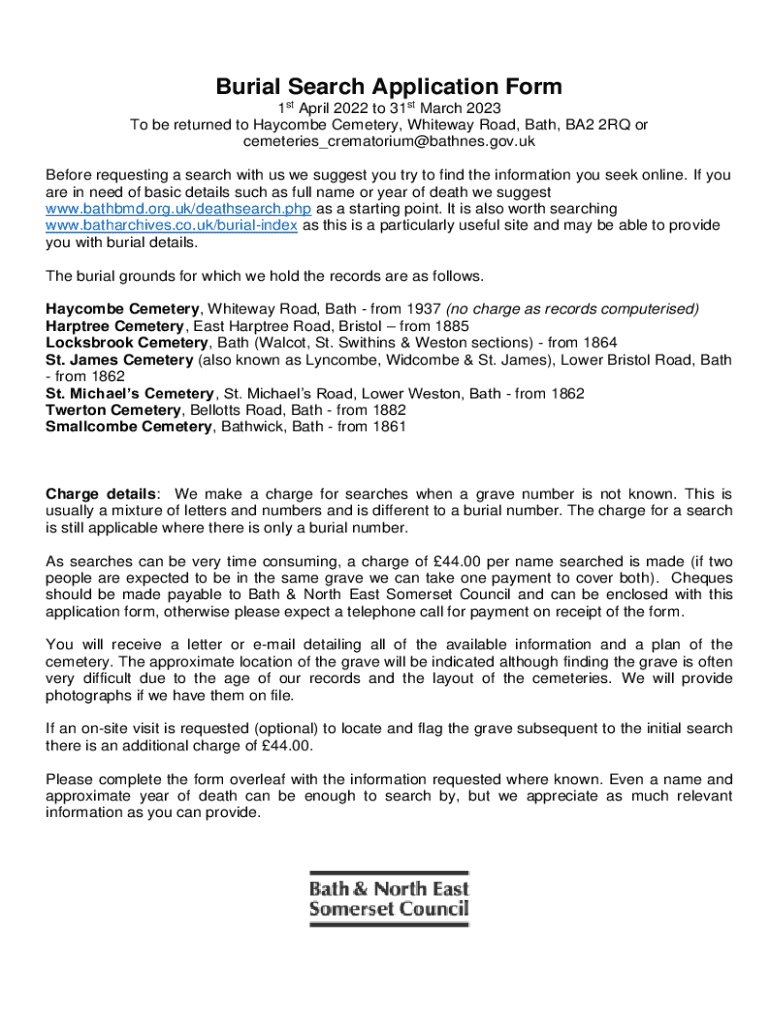 Fillable Online Burial Search Application Form Fax Email Print pdfFiller