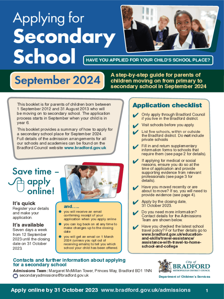 Fillable Online Applying for secondary school step by step booklet