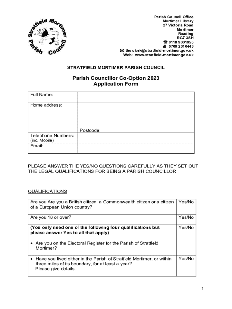 Fillable Online West Berkshire Council Parish council Stratfield