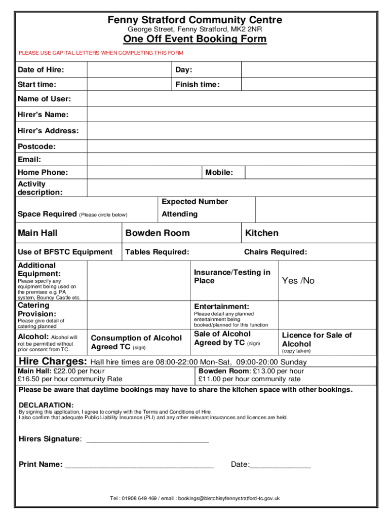 Fillable Online Fenny Stratford Community Centre Fax Email Print