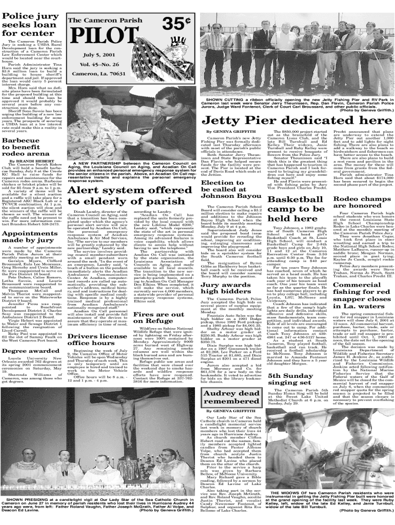 Fillable Online CAMERON PARISH POLICE JURY Cameron, Louisiana Fax