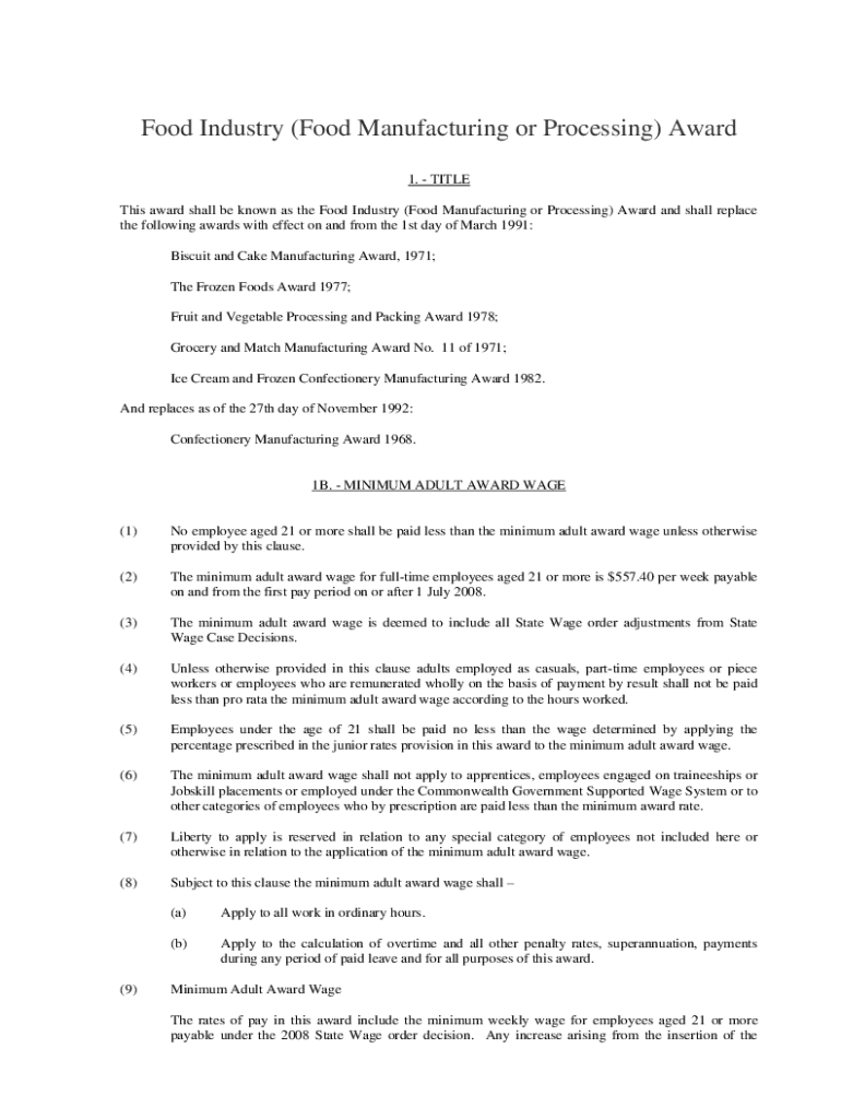 Fillable Online This award shall be known as the Food Industry (Food