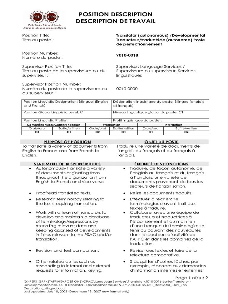 Remplissable En Ligne Translator Job Description +2023 TEMPLATE Fax