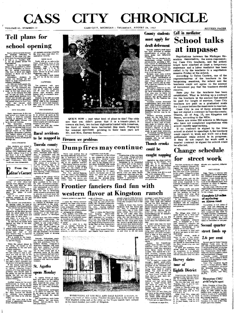 Fillable Online newspapers rawson lib mi Cass City Chronicle