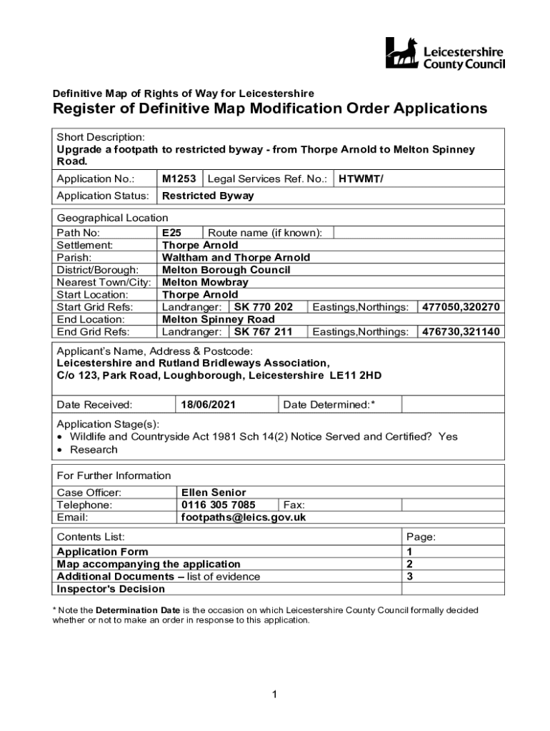 Fillable Online M1253 Footpath to restricted byway from Thorpe Arnold