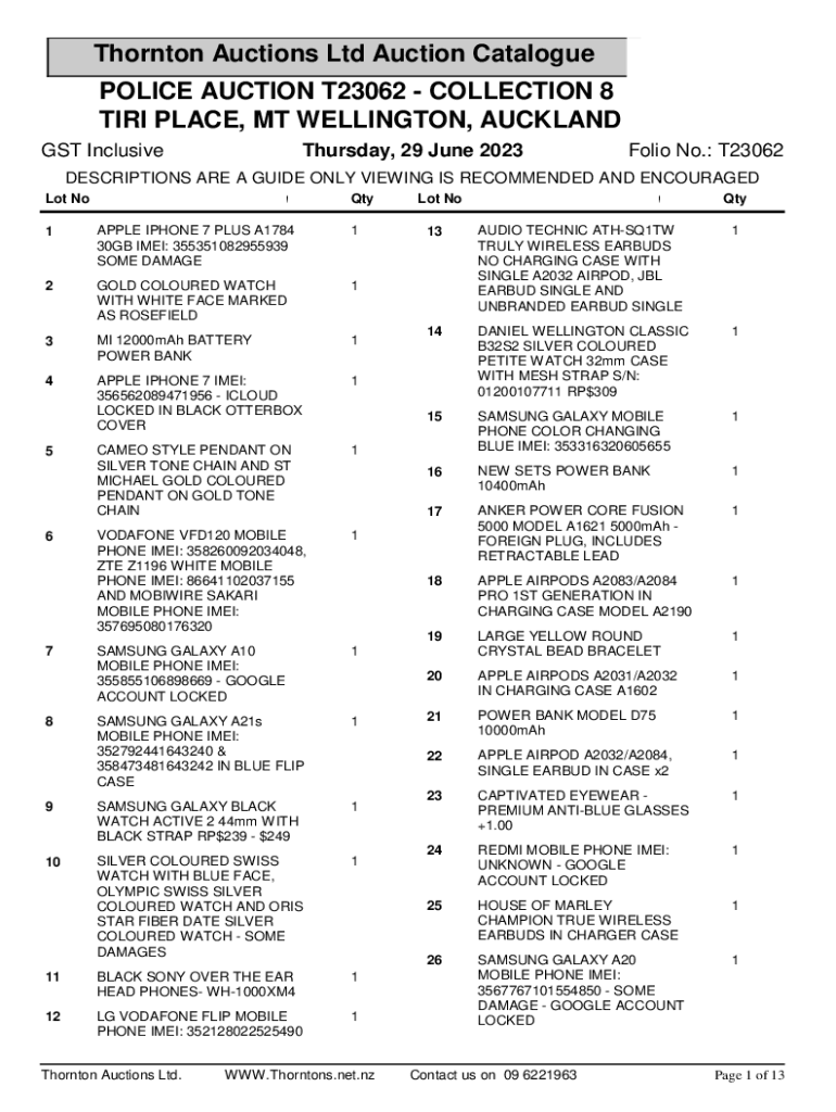 Fillable Online Police auction is coming... Thornton Auctions
