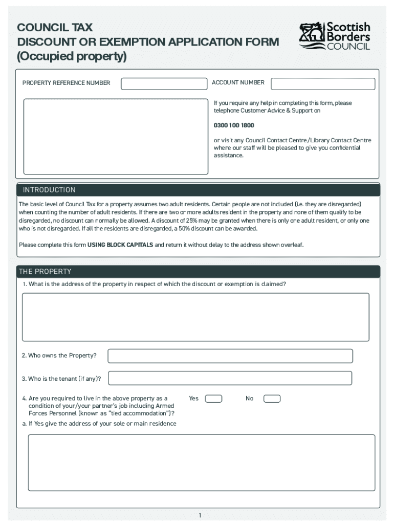 Fillable Online COUNCIL TAX EXEMPTION APPLICATION FORM ( Fax Email