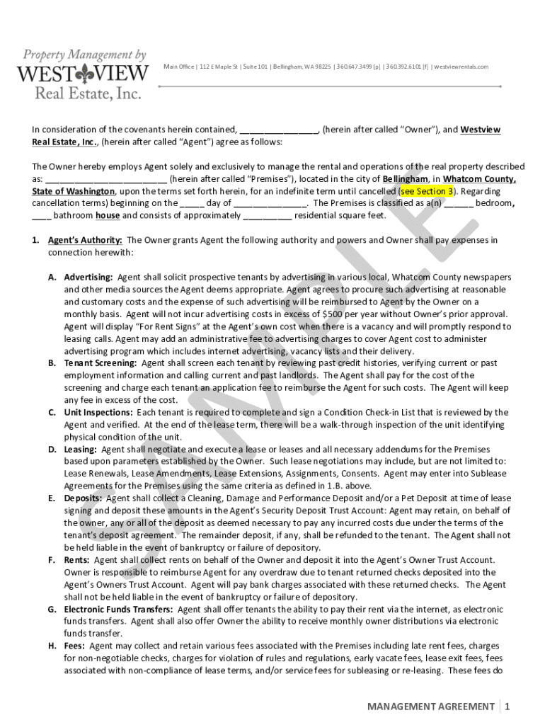 Fillable Online Sample Management Agreement.docx Fax Email Print