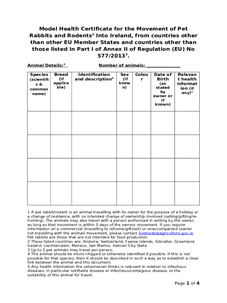 International Health Certificate for Personal Pets Doc Template pdfFiller