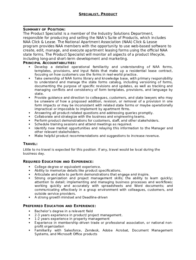 What does a Product Specialist do? Role & Responsibilities Doc Template