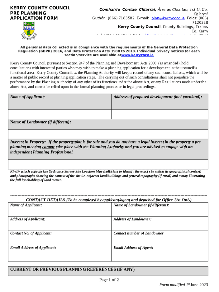 Planning Application Kerry County Council Doc Template pdfFiller