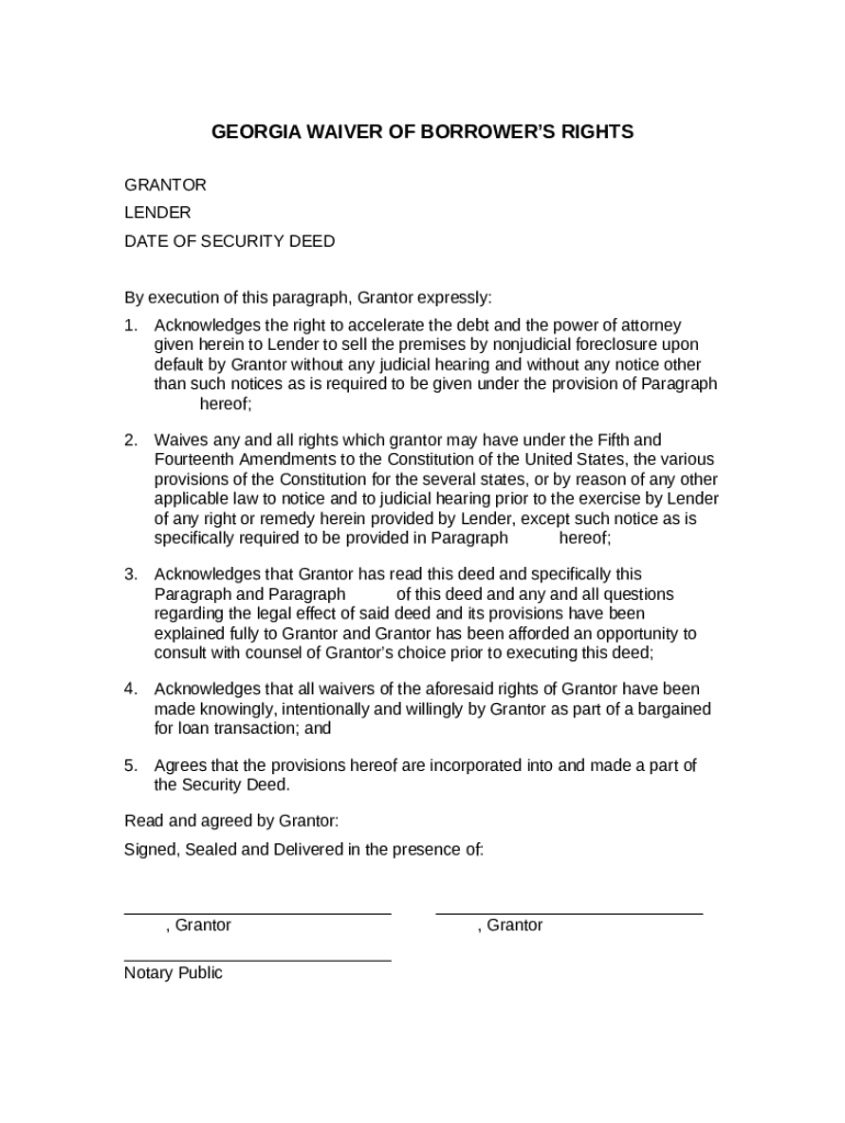 Acknowledgment and Waiver of Borrower Rights Doc Template