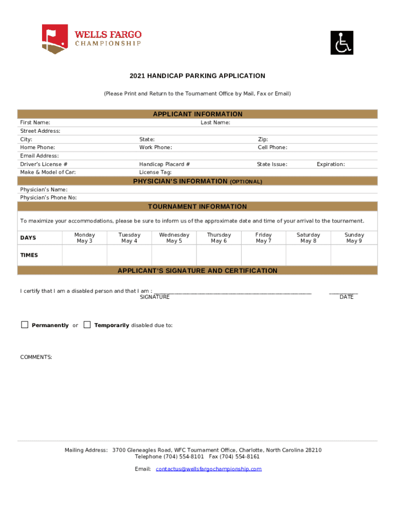 2021 handicap Parking Application Doc Template pdfFiller