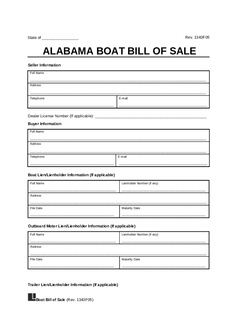 Free Alabama Boat Bill of Sale PDF Doc Template pdfFiller