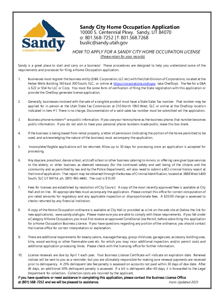 Fillable Online Sandy City Business License Certificate Fax Email Print pdfFiller