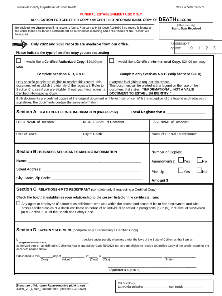 Riverside County Office of Vital Records Doc Template pdfFiller