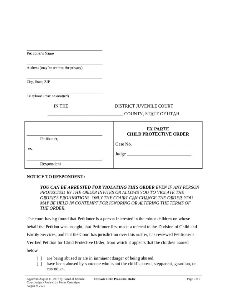 Verified Petition for Ex Parte Child Protective Order Court s Doc