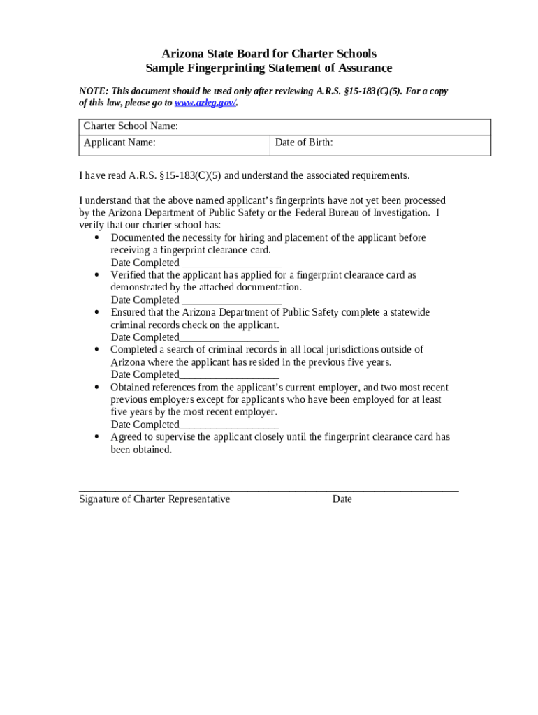 Fingerprinting Statement of Assurance asbcs az Doc Template pdfFiller