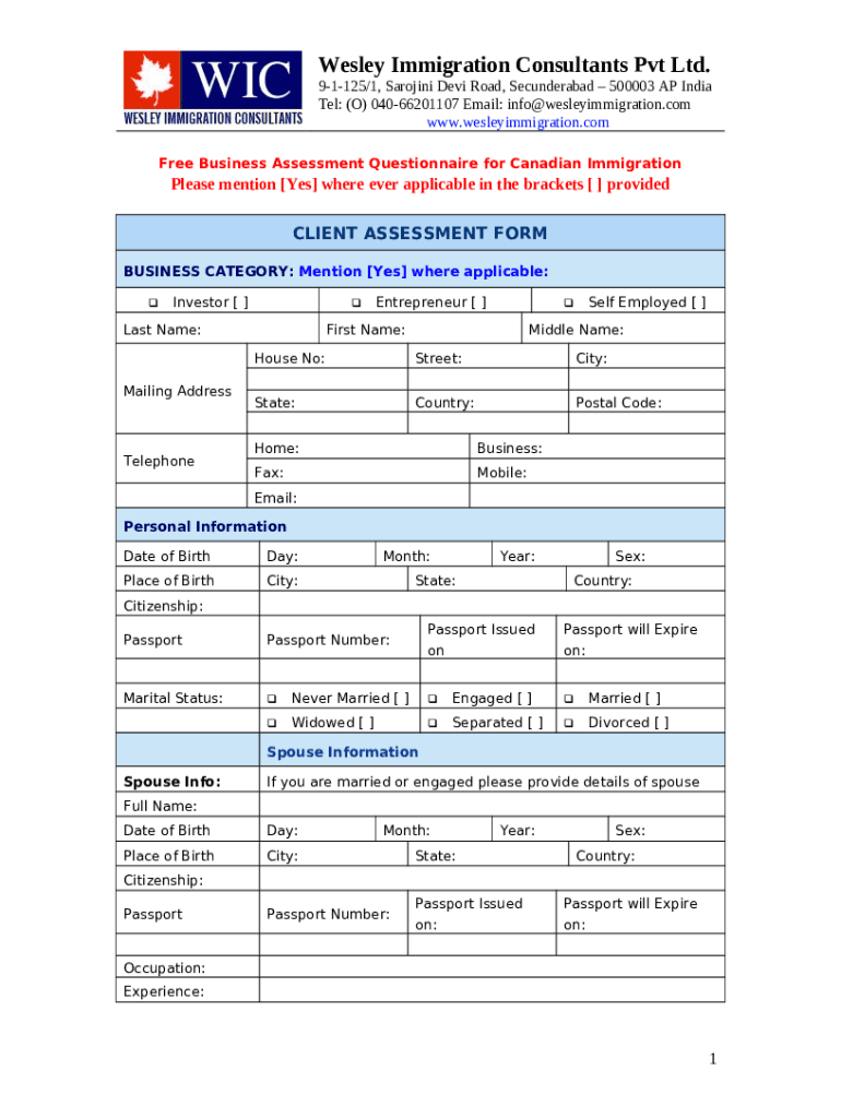 FREE Canada Immigration Assessment Doc Template pdfFiller