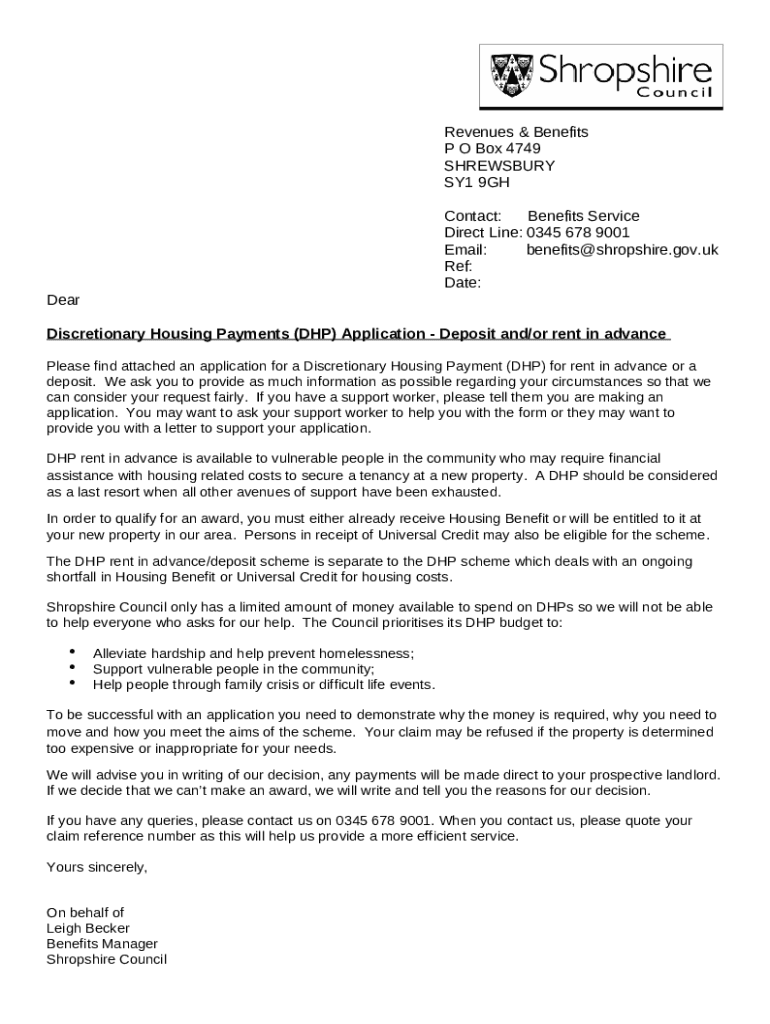 discretionary housing payment request Doc Template pdfFiller