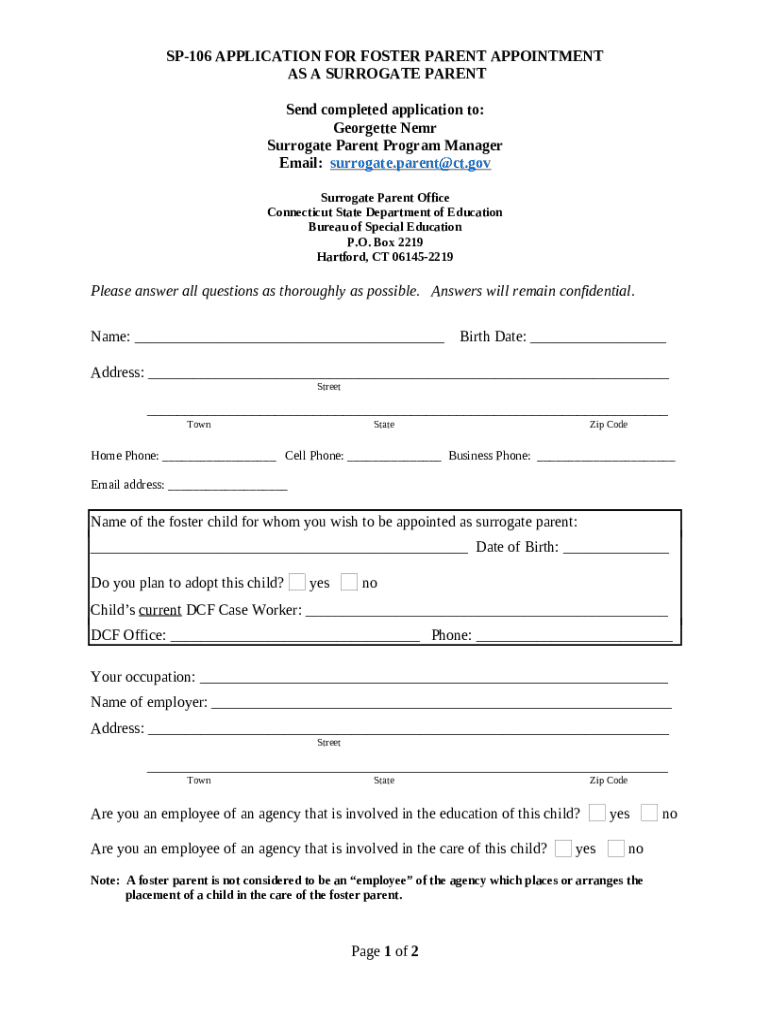 APPLICATION FOR FOSTER PARENT APPOINTMENT Doc Template pdfFiller