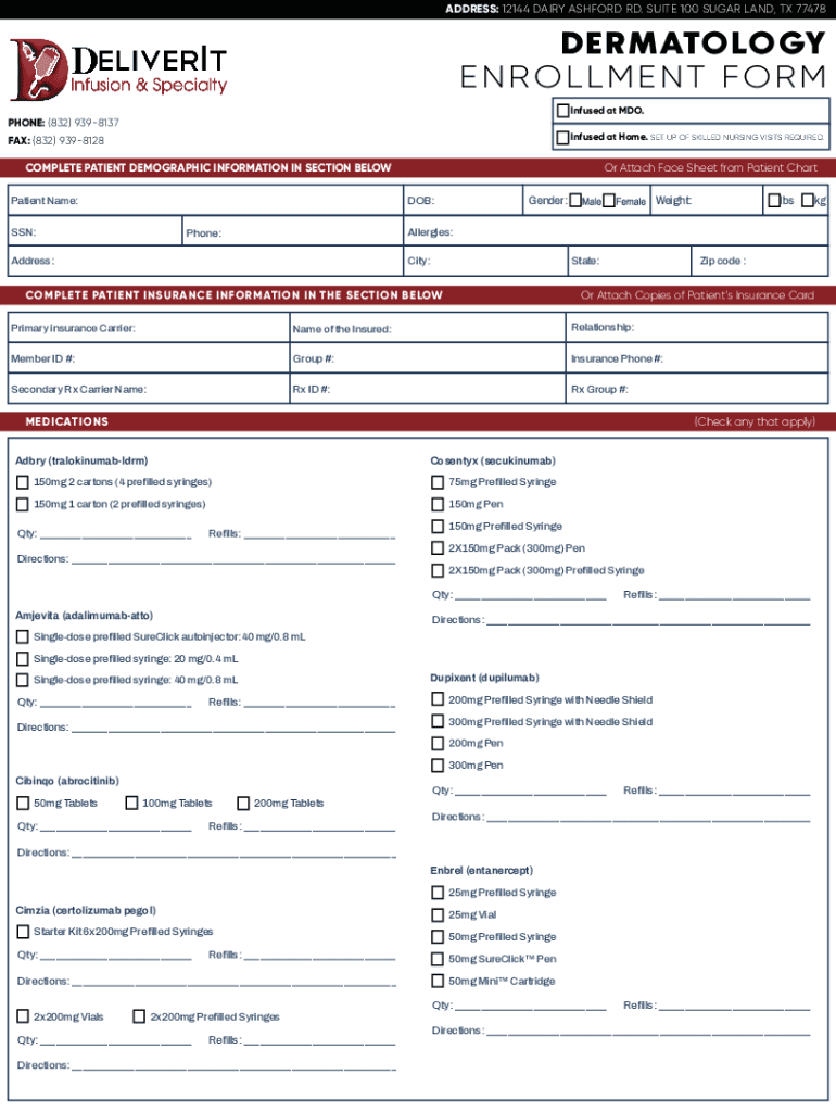 Fillable Online DERMATOLOGY ENROLLMENT FORM DeliverIt Pharmacy Fax