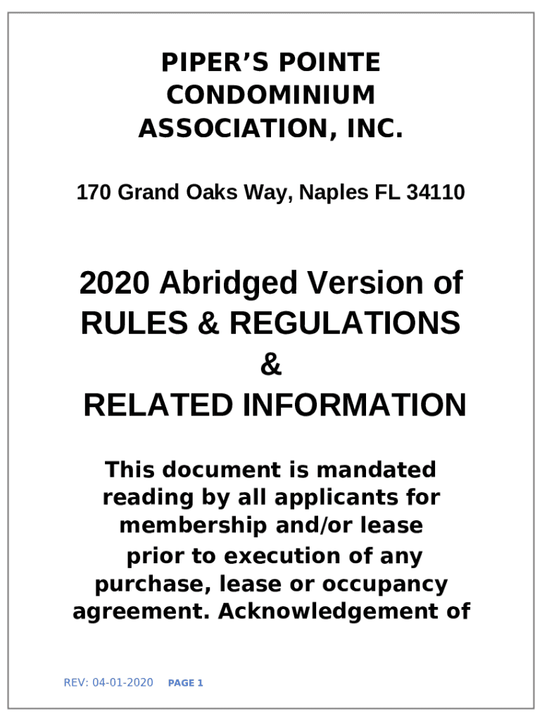 PIPER'S POINTE CONDO ASSOCIATION 170 Grand Doc Template pdfFiller