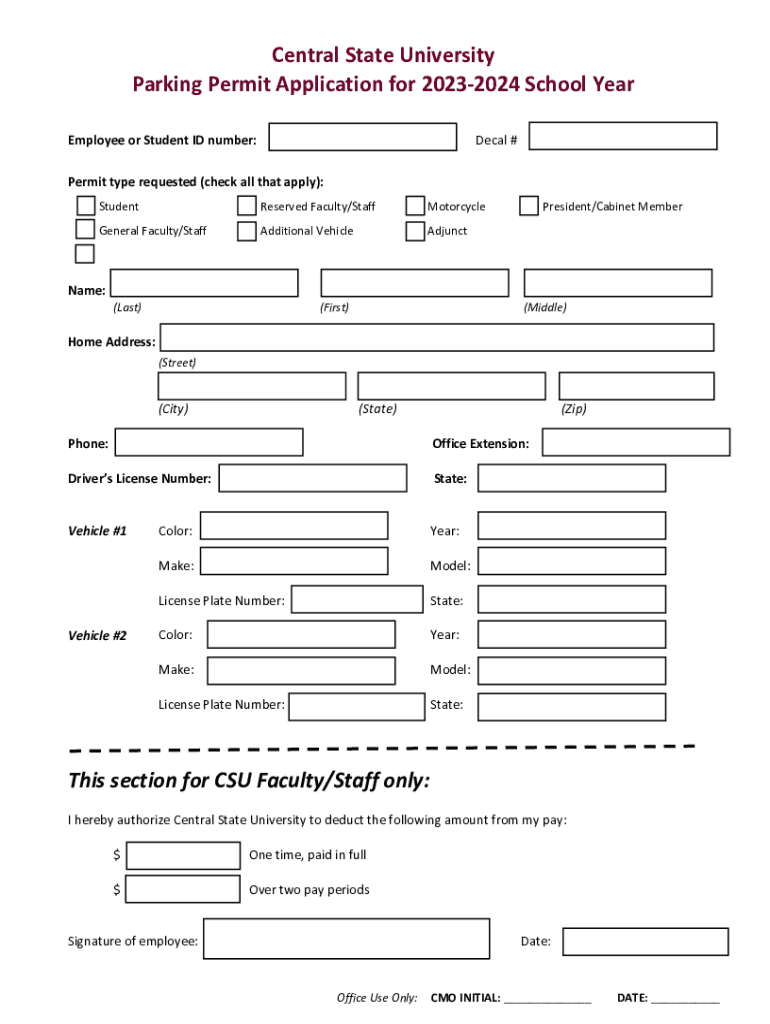 Fillable Online Student Parking PermitsParking and Transportation Fax Email Print pdfFiller