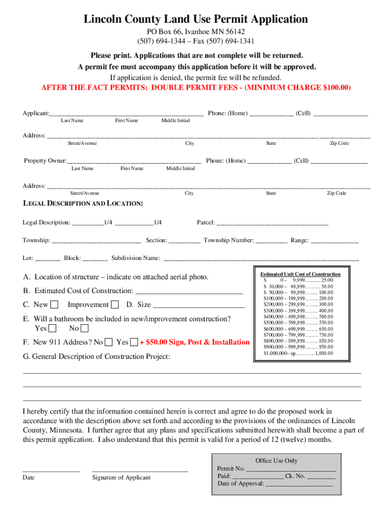 Fillable Online Application for Land Use Permit Lincoln County
