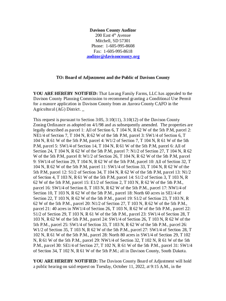Davison County Auditor 200 East 4th Avenue Mitchell, SD Doc