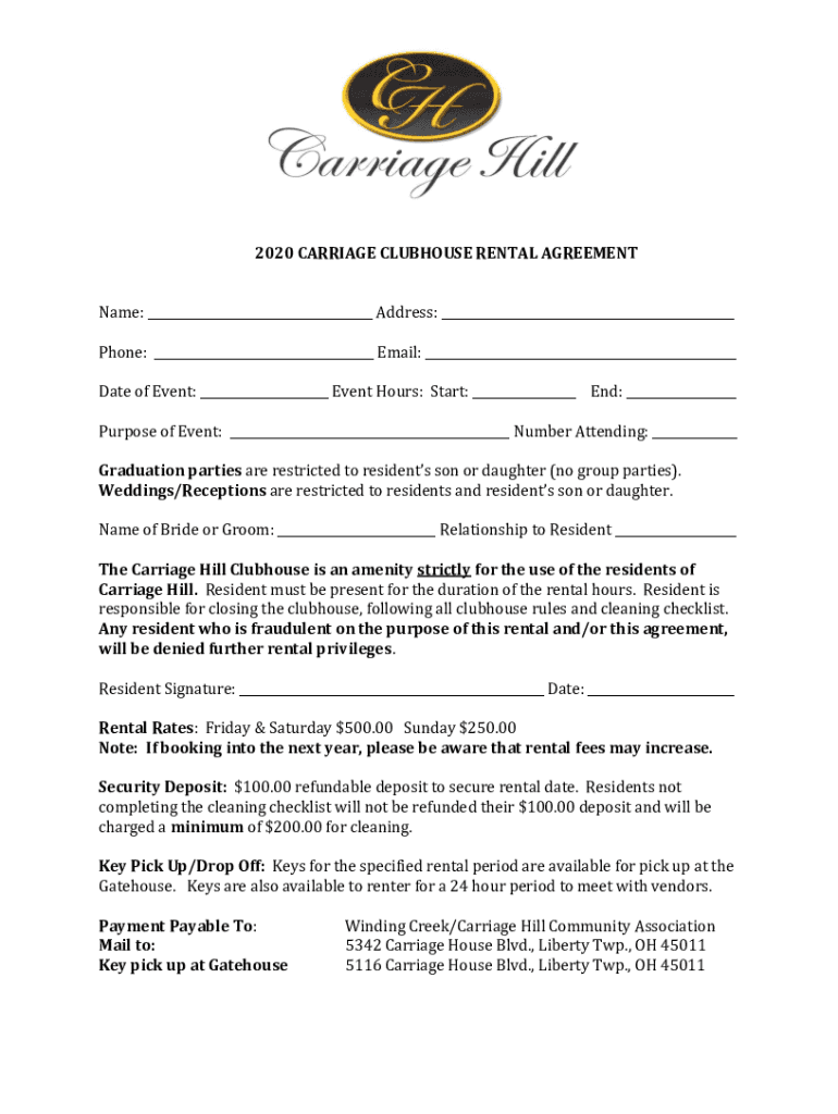 Fillable Online ClubhouseRentalAgreement.pdf Houston Fax Email