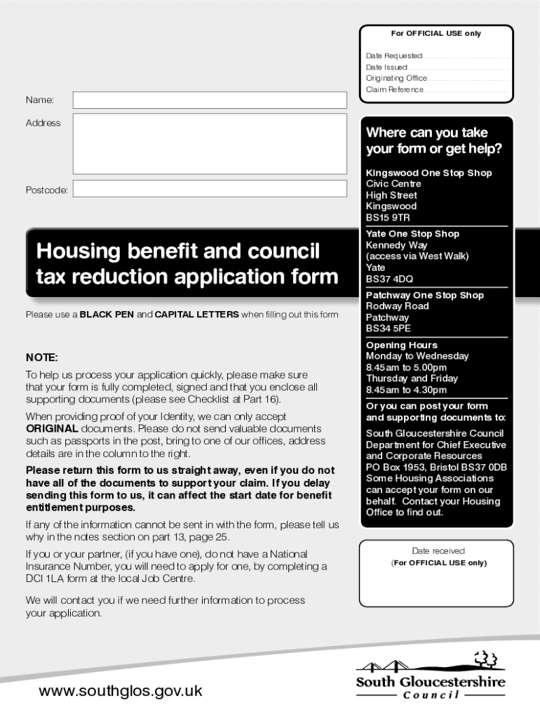 Fillable Online Claim form for Housing Benefit and application for