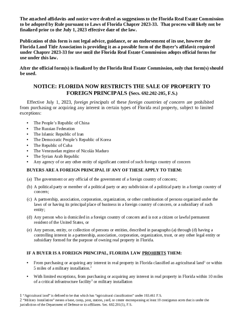 Affidavit Purchase of Real Property by Foreign Interests Doc Template