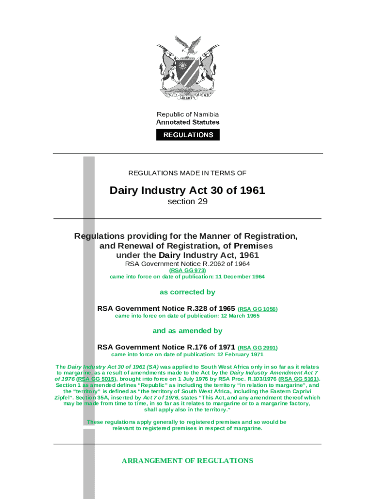 Schedule 1 General Regulations Dairy Industry Act Doc Template