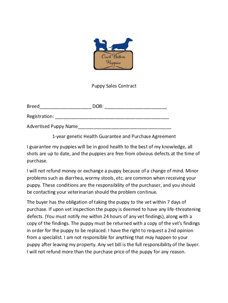 Fillable Online Puppy health guarantee template Fill out & sign online