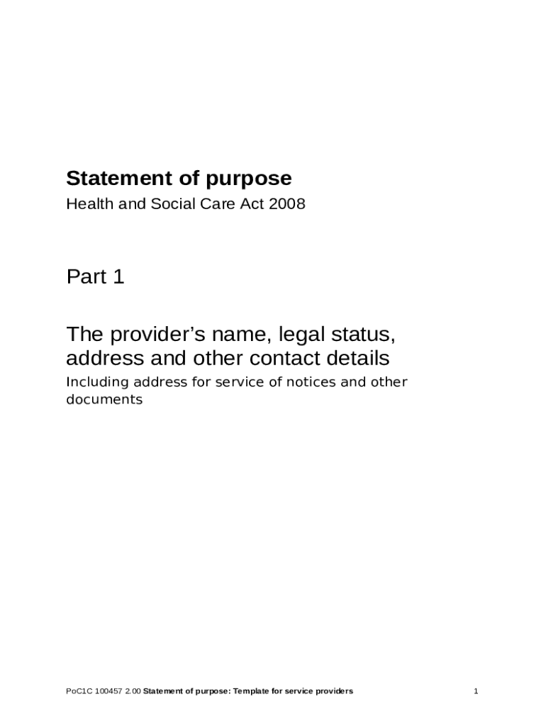 Cumberland House Surgery Statement of Purpose Doc Template pdfFiller