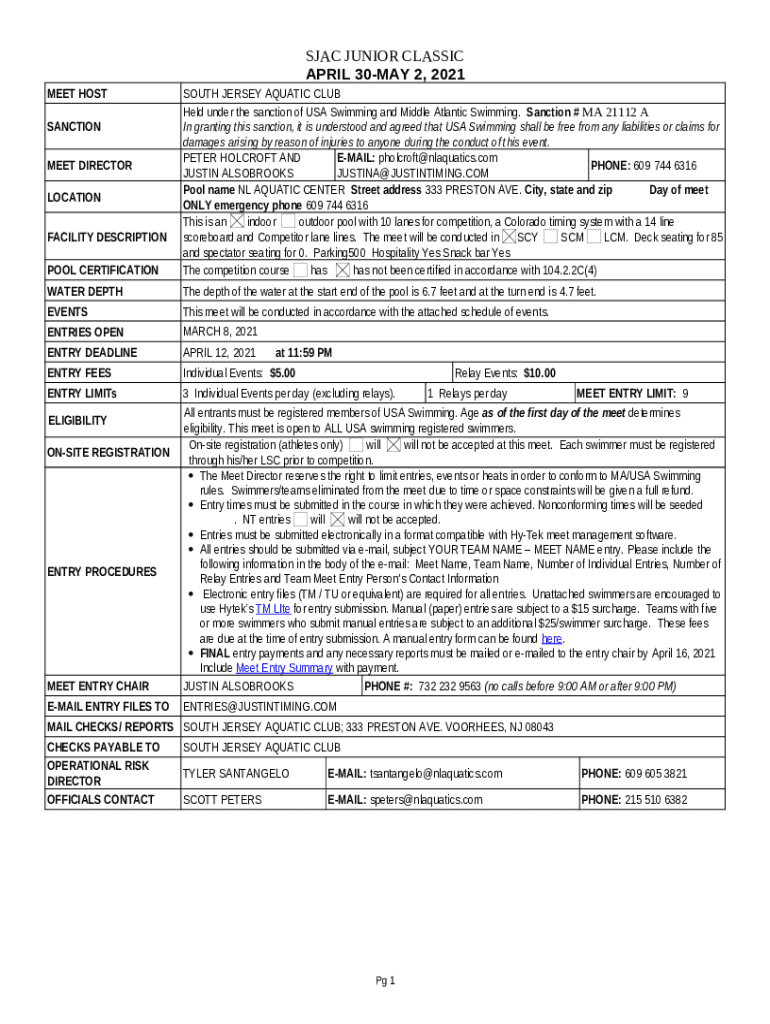 South Jersey Aquatic Club Home GoMotion Doc Template pdfFiller