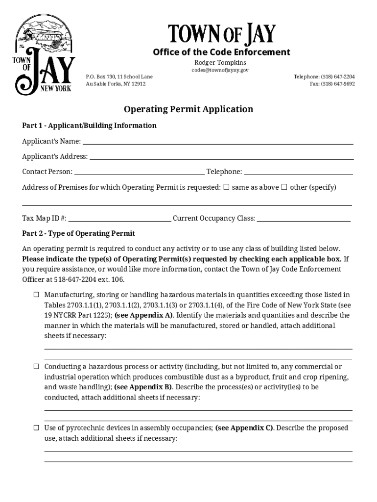 Fillable Online Downloadable FormsTown of Jay, New York Fax Email Print